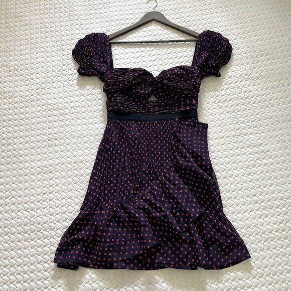 NWOT Self Portrait Plumetis Black & Red Polka Dot Mini Dress US 6 - Picture 3 of 16